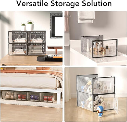 Foluck X-Large 15 Pack Shoe Storage Organizer Box Clear Plastic Stackable | Interlocking Design, Sturdy Dustproof Breathable, Fits Men's Size 10 Women's Size 11, for Closet Entryway Under Bed