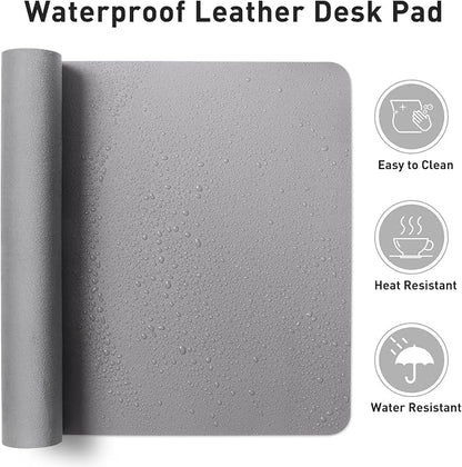 Aothia Leather Desk Pad Protector, Mouse Pad, Office Desk Mat, Non-Slip PU Leather Desk Blotter, Laptop Desk Pad, Waterproof Desk Writing Pad for Office and Home (23.6" x 13.7", Light Grey)
