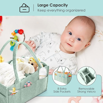 HIPHOP PANDA 2-Pack Diaper Caddy Organizer - Nursery Storage Bin & Car Organizer for Diapers, Wipes, and Baby Essentials - Dual-Color Solid Set (Green/Oatmeal), Regular Size