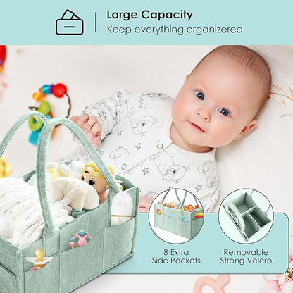 HIPHOP PANDA 2-Pack Diaper Caddy Organizer - Nursery Storage Bin & Car Organizer for Diapers, Wipes, and Baby Essentials - Dual-Color Solid Set (Green/Oatmeal), Large Size