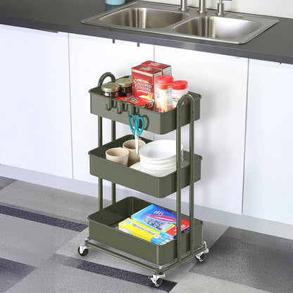Simple Houseware 3-Tier Heavy Duty Metal Utility Rolling Cart, Army Green