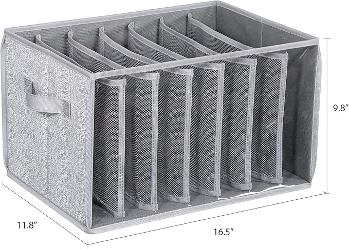 Zilink Upgraded Wardrobe Clothes Organizer with Support Board Clear Pants Organizer for Closet with 7 Grids Storage Bin with Dividers for Jean Pant Sweater Legging T-Shirt, 3 Pack