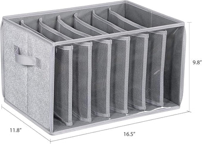 Zilink Upgraded Wardrobe Clothes Organizer with Support Board Clear Pants Organizer for Closet with 7 Grids Storage Bin with Dividers for Jean Pant Sweater Legging T-Shirt, 3 Pack