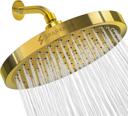 SparkPod Rain Shower Head, 8 Inch Round | High Pressure Shower Heads, 90 Nozzle (Touch-to-Clean), Adjustable Showerhead, No-tool Universal Connection