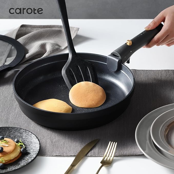 CAROTE 19pcs Pots and Pans Set Non Stick, Nonstick Cookware Set, Dishwasher/Oven/Fridge Safe Pots and Pans, Removable Handle RV Oven Safe Cookware, Induction Kitchen Set, Black