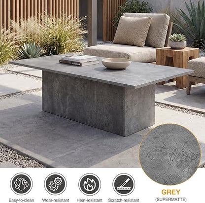 HNY Modern Rectangular Coffee Table Grey Large Center Table 47" Wooden Tea Table Concrete Texture Finish for Living Room, Reception Room, Home Office,Industrial Minimalist