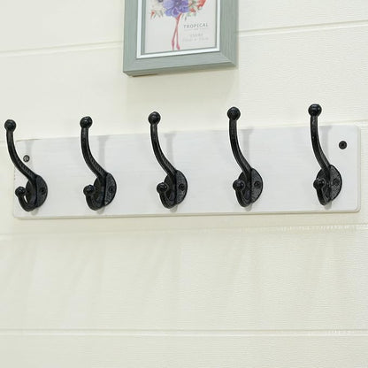 WEBI Rustic Coat Rack Wall Mount,5 Cast Iron Coat Hooks Wall Mounted,Heavy Duty Wall Coat Hanger,Vintage Hooks for Hanging Coats,Clothes,Black on White