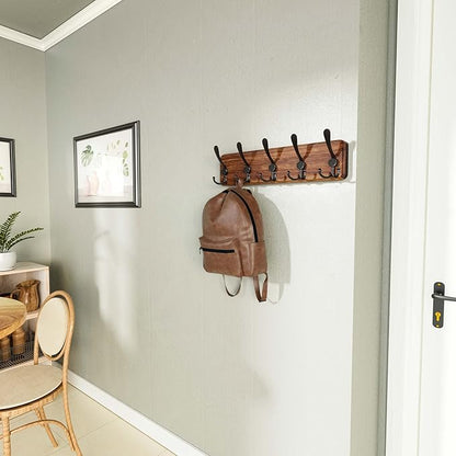 SKOLOO Rustic Wall Mounted Coat Rack: 16" Stud Spacing, Pine Real Wood Plank Wall Coat Rack with 5 Triple Hooks, Farmhouse Coat Hanger Wall Mount for Hanging Backpack Jacket Coat Hat,Pack of 2