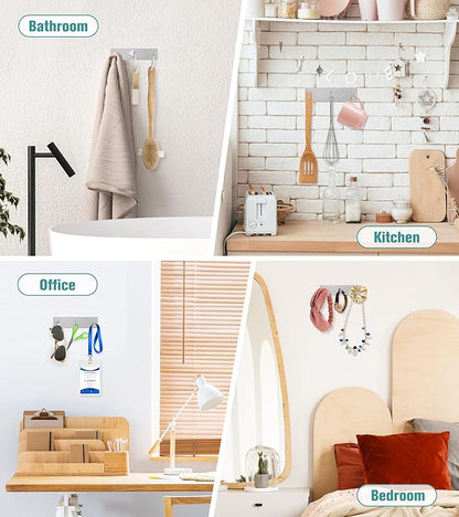 RELBRO Key Holder Wall Mount, Small Metal Self Adhesive Key Rack with 3 Hooks, 2 Installation Options, Silver