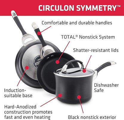 Circulon Symmetry Hard Anodized Nonstick Stir Fry / Wok Pan with Helper Handle - 14 Inch, Black