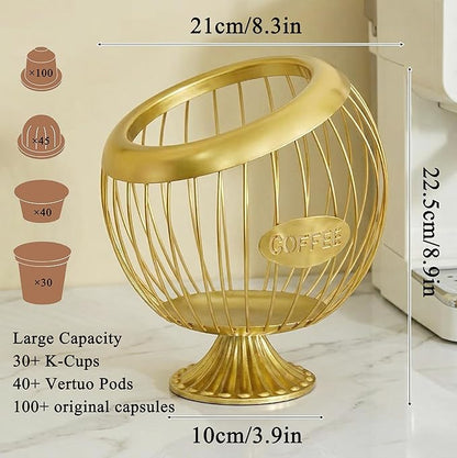 AIYICIII Tall Coffee Pod Holder with Base - Large Capacity Keurig K-Cup & Nespresso Vertuo Organizer, Metal Coffee Pod Storage, Coffee Bar Accessories and Decor (Tall - Gold)