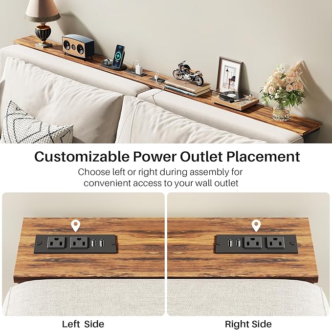 Kitstorack 2-Pack Narrow Console Table with Adjustable Height (25"-33") & 2 Power Outlets, Skinny Behind Couch Table, 78.8" Long x 5.9" Wide Sofa Side Table for Living Room, Rustic Brown | 2-Pack, Behind Sofa Couch