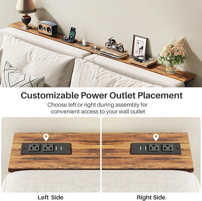 Kitstorack 2-Pack Narrow Console Table with Adjustable Height (25"-33") & 2 Power Outlets, Skinny Behind Couch Table, 78.8" Long x 5.9" Wide Sofa Side Table for Living Room, Rustic Brown | 2-Pack, Behind Sofa Couch