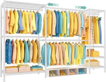 SEMHOR E01 Expandable Heavy Duty Clothes Rack, Free Standing Closet System Organizer, Adjustable Portable Carbon Steel Garment & Clothing Racks for Hanging Clothes (72.5-96"), 800LBS Max Load, White