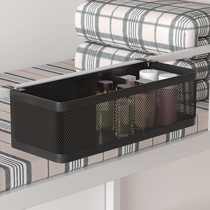Bedside Caddy Shelf for Bunk Bed, Office Cubicle Walls, Crib Rails, Dorm Bed College Dorm Room Essentials Bed Shelf for Cell Phone Headphone Magazine Snacks (Black, L13.78in*W5.12in*H3.94in)