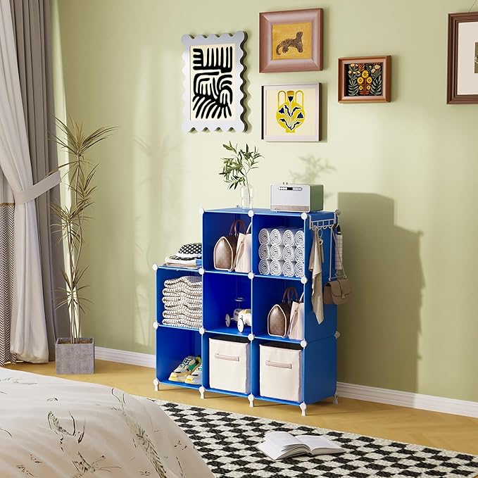 AWTATOS Cube Storage Organizer, 8 Cube Closet Organizers and Storage Shelves, DIY Stackable Bookshelf for Bedroom, Home, Admiral Blue