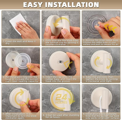 Suction Cup Hooks for Shower - Bathroom Reusable Hooks for Towels, Robes & Loofah - No-Drill Mounting on Kitchen,Walls,Metal,Glass,Mirrors,Tile & Smooth Non-Porous Surfaces (4, Milk White)