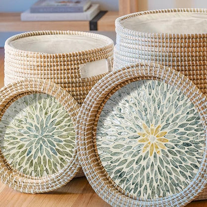 Laundry Baskets Hamper with Removable Laundry Bag, 2 Pack Pure Handwoven Storage Basket, Natural Seagrass Decorative Clothes Hamper for Living Room household, Toy Blanket Plant Organization