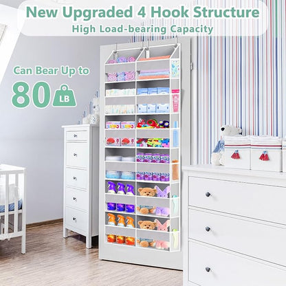 UVIAHOMI Heavy Duty Over The Door Organizer 6 Tiers, Extra Large Behind Door Storage of 12 Front & 12 Mesh Pockets, 80lb Weight Capacity, Hanging Doors Storage for Closet Bedroom Nursery, Light Gray