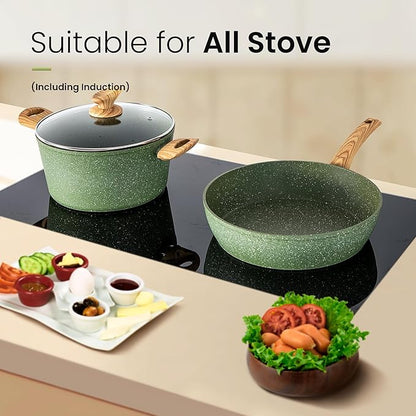 Kitchen Academy Pots and Pans Set Nonstick, 30 Pieces Induction Kitchen Cookware and Bakeware Sets, Green Granite Coating Cooking Pans Set