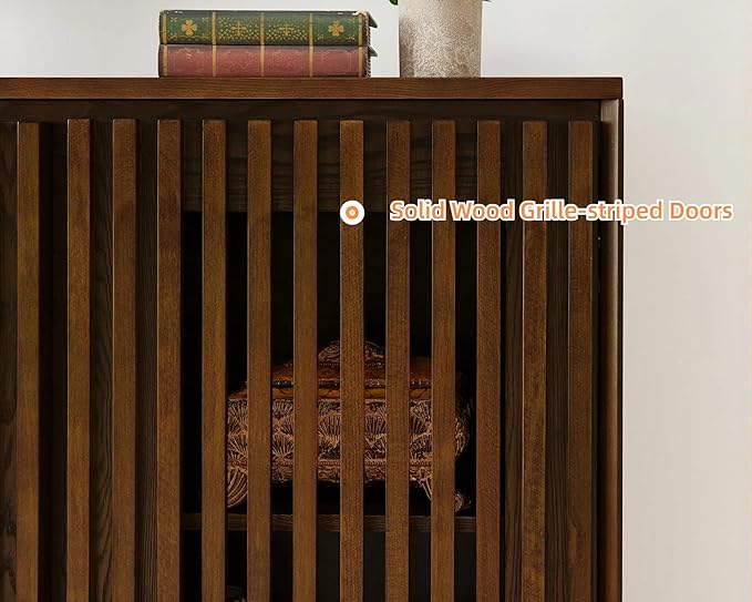 LKTART Mid Century Modern Sideboard Buffet Cabinet, Narrow Credenza Storage Cabinet with 2 Doors,Media Console Table for Living Room,Entryway,Hallway-Walnut