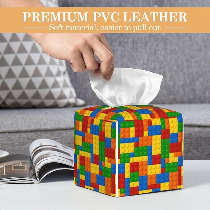 Autism Puzzle Tissue Box Cover Holder,Leather Tissue Case Holder Facial Paper Organizer Decorative for Tabletop Night Stands Desk Bathroom Kitchen Car Office Home Decor
