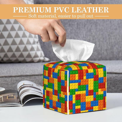 Autism Puzzle Tissue Box Cover Holder,Leather Tissue Case Holder Facial Paper Organizer Decorative for Tabletop Night Stands Desk Bathroom Kitchen Car Office Home Decor