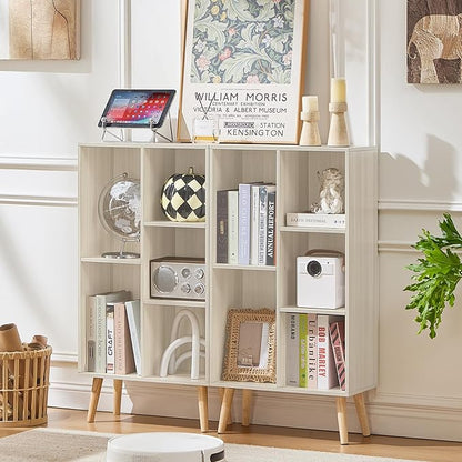 LEYAOYAO 5 Cube Bookshelf 3-Tier Bookcase with Legs,Mint Light Grey White Book Shelf Cute Storage Organizer,Free Standing Open Toy Shelves Wood Bookshelves,Display Bookcases for Bedroom,Living Room