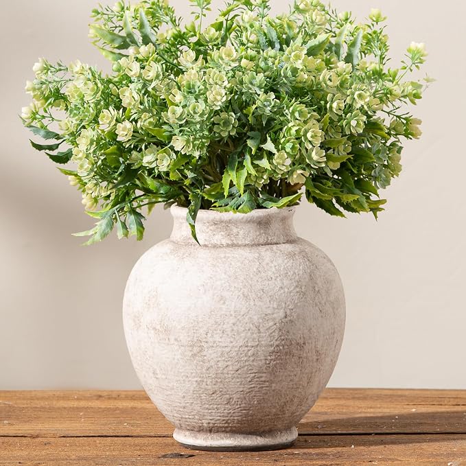 Ceramic Flower Vase, 6" Small Farmhouse Vase Decorative Vases Home Decor Short Pottery Vases for Table Living Room Entryway Mantel Bookshelf Bedroom Bathroom Kitchen - RW