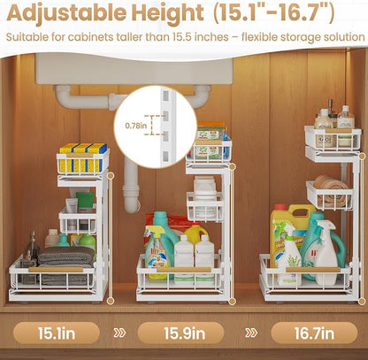 Under Sink Organizer and Storage for Bathroom and Kitchen - 1 Pack 3 Tier Under Cabinet Pull Out Shelf Organizers - Slide Out Drawer Organization for Home Cabinets Shelves and Drawers