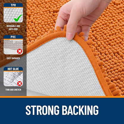 OLANLY Toilet Rugs U-Shaped 24x20, Extra Soft Absorbent Chenille Contour Bathroom Rugs for Toilet, Dry Quickly, Machine Washable, Non-Slip Bath Mat, Clay