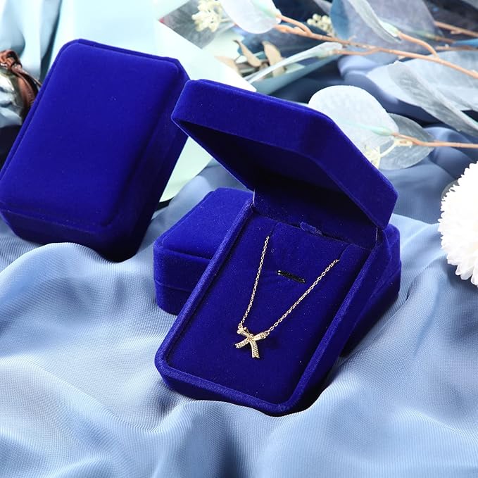24 Pcs Necklace Pendant Box Velvet Jewelry Storage Display Case Ring Earring Pendant Jewelry Boxes Pearl Necklace Holder Gift Boxes for Christmas Wedding Engagement Birthday Anniversary(Royal Blue)
