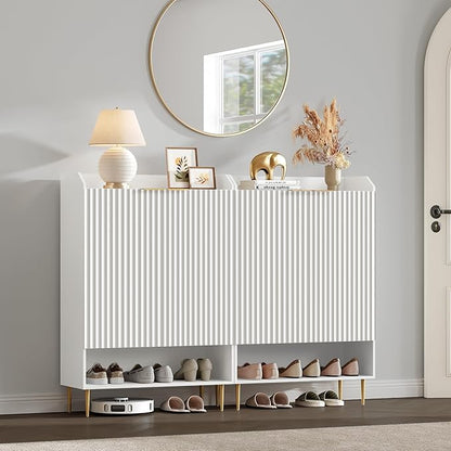 SICOTAS Fluted Shoe Cabinet - 50.7" Tall, 7-Tier Shoe Storage Cabinet with Adjustable Shelves & Doors, Modern Entryway Shoe Organizer for Hallway Front Door Closet, White
