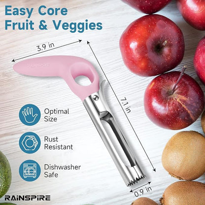 Rainspire Apple Corer Tool Kitchen Apple Core Remover Stainless Steel Comfortable Nonslip Handle, Dishwasher Safe (Pink)