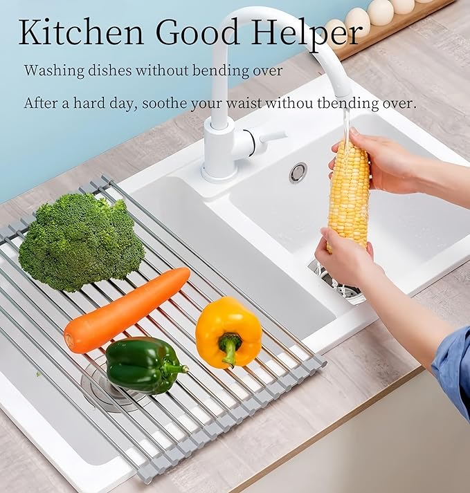 Roll up Dish Drying Rack Over The Sink Kitchen Roll up Sink Drying Rack Portable Dish Drainer Foldable Dish Drying Rack (Gray, 14.5 inch x 11.6 inch)