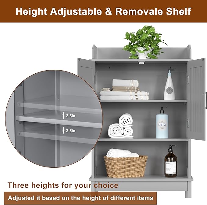 VEIKOU Over The Toilet Rack for Bathroom, Freestanding Over The Toilet Storage, Bathroom Cabinet Over Toilet w/Adjustable Shelf & Storage Rack, Grey
