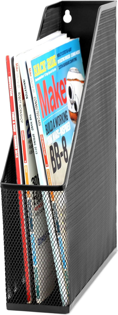U Brands Mesh Steel Magazine File Holder, 12.5" x 9.8" x 3", Black, Desk Organizer for Magazines, Documents, Files and Folders, Modern Office Accessory, 3" D x 9.8" W x 12.5" H