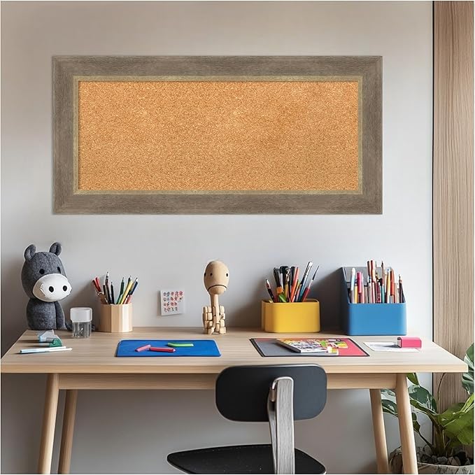 Amanti Art Natural Cork Board for Wall, 17x35 Vision Board with Brown Wood Frame, Medium Corkboard Office Decor for Home Organization, Coastal Corkboard Pinboard to display items for home organization