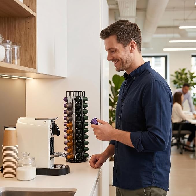 Coffee Pod Holder for Nespresso OriginalLine, Coffee Pod Storage Organizer 360 Degree Rotatable Capsules Carousel for Nespresso, for Home Bar Countertop (60 pods)