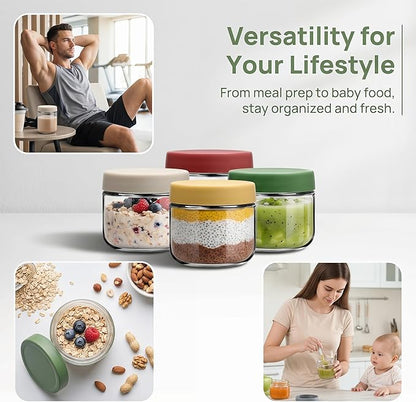 EONJOE 10 oz Glass Jars with Lids Meal Prep Portion Control Containers Pudding Yogurt Overnight Oats Salad Snack Cereal Candy Food Storage Cups Bowls Airtight