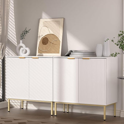 Fluted Sideboard, Buffet Cabinet with Storage, Wooden with Doors and Shelves, Accent Cabinet for Living Dining Room, Entryway