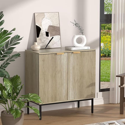 Fluted Sideboard, Buffet Cabinet with Storage, Wooden with Doors and Shelves, Accent Cabinet for Living Dining Room, Entryway