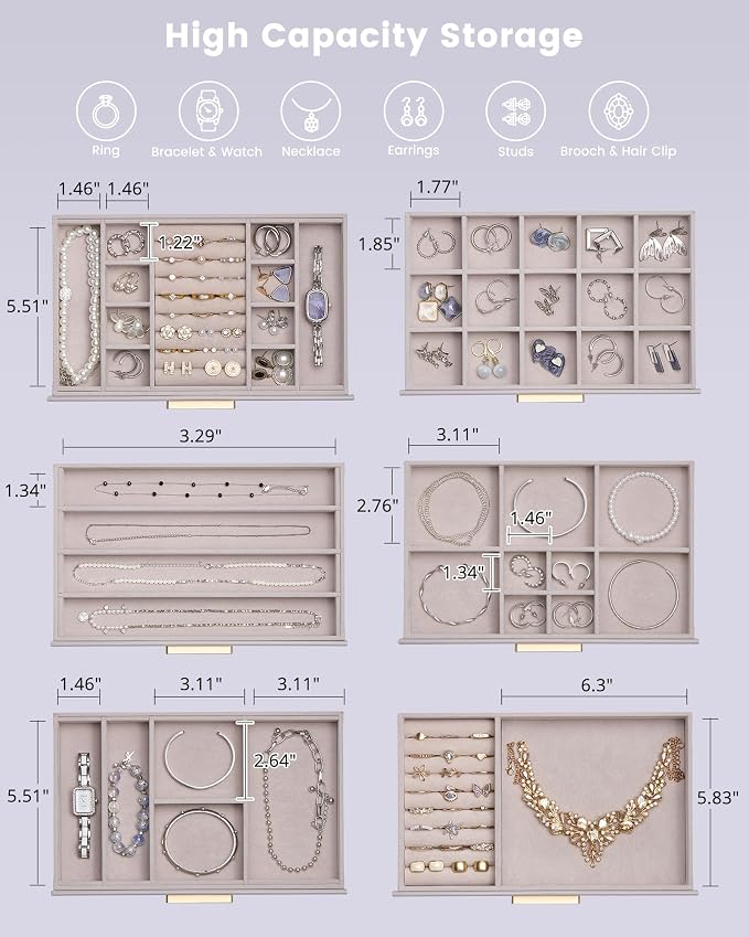 Lolalet Jewelry Box Organizer, 6-Layer Jewelry Organizers and Storage Case with Glass Lid, Ring Earring Bracelet Necklace Holder Organizer, Birthday Valentine Gifts for Women Girls -6Layer, HazePurple