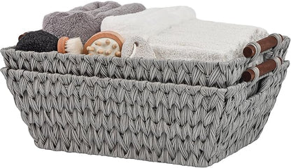 GRANNY SAYS 2-Pack Wicker Storage Baskets, Wicker Baskets for Organizing, Trapezoid Woven Basket with Handles, Storage Basket for Shelves, Gray