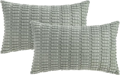 MIULEE Pack of 2 Spring Corduroy Decorative Lumbar Throw Pillow Covers 20x12 Inch Soft Boho Striped Pillow Covers Modern Farmhouse Home Decor for Summer Sofa Living Room Couch Bed Greyish Green