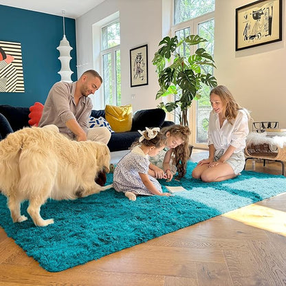 OLANLY 2x4 Machine Washable Runner Rugs for Hallway, Soft Fluffy Shaggy Bedside Rugs for Bedroom, Living Room, Indoor Floor Carpet for Kids Girls and Boys, Nursery Rooms, Home Decor Aesthetic, Teal