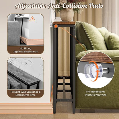 Huuger Narrow Sofa Table with 2 Power Outlets, 63-86.6 Inch Adjustable Length, Behind The Couch Table with USB-C Ports, Long Entryway Console Table, Anti-tip Kit, for Hallway Entry, Rustic Brown