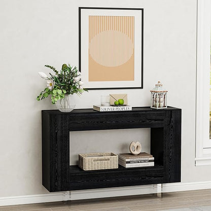 Narrow Console Table with Hidden Side Storage Cabinets, Adjustable Shelves, Modern Black Entryway Sofa Table for Behind The Couch, Living Room, Hallway, Black