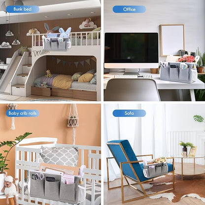 3 Pcs Bedside Caddy Storage Organizer, Bedside Hanging Storage Bag with Pockets and Fixed Straps for Bunk Bed Shelf Dorm Rooms Crib Bed Rails Hospital Beds, Can Be Placed Glasses Books