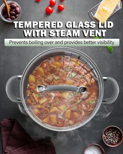 Cook N Home Basics 12 Quart Stainless Steel Stock Pot with Lid, Cooking Pot for Pasta, Soup, Stay-Cool Silicone Handle, Stockpot with Even Heating, Oven Safe, Cookware for Canning, Boiling, Simmer